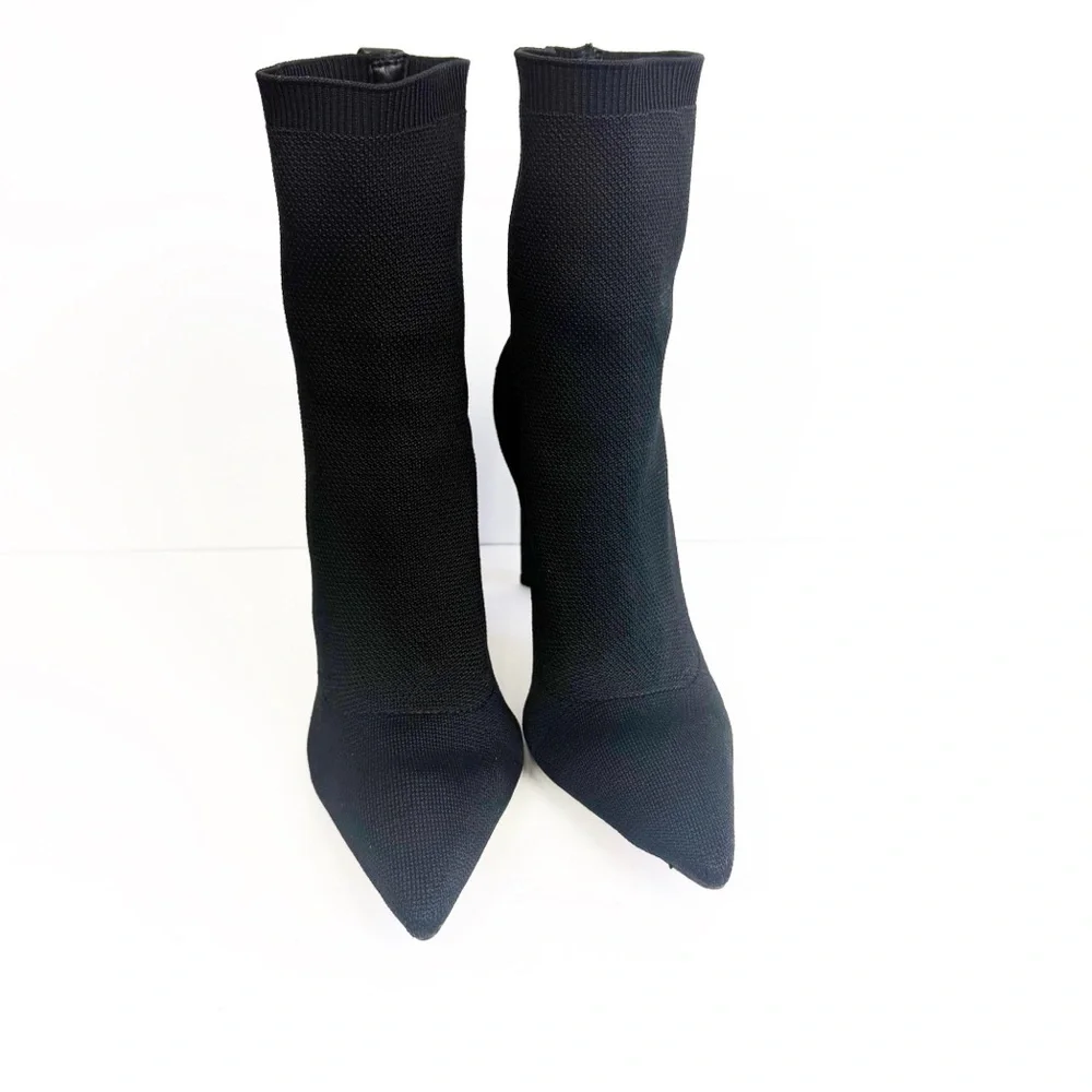 Schutz Ammie Pointed Toe Booties Ankle Boots Size 9.5 Black Knit